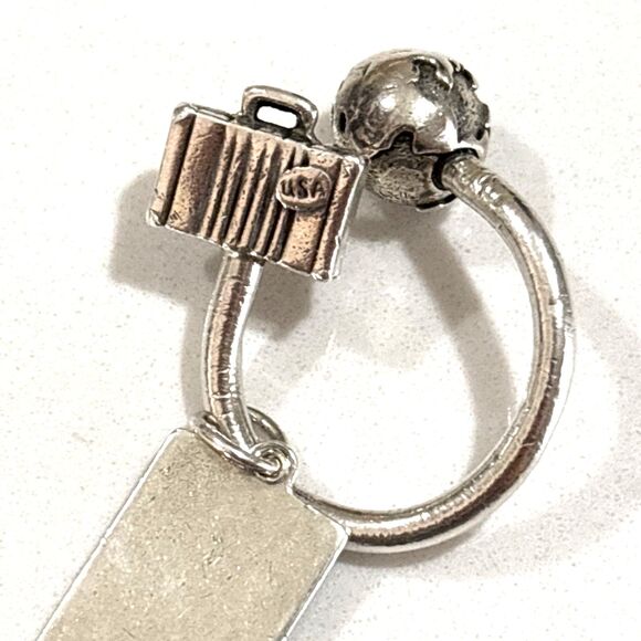 Rare Tiffany & Co 925 Silver Globe Passport Suitcase USA Key Ring Key Chain - Picture 10 of 13